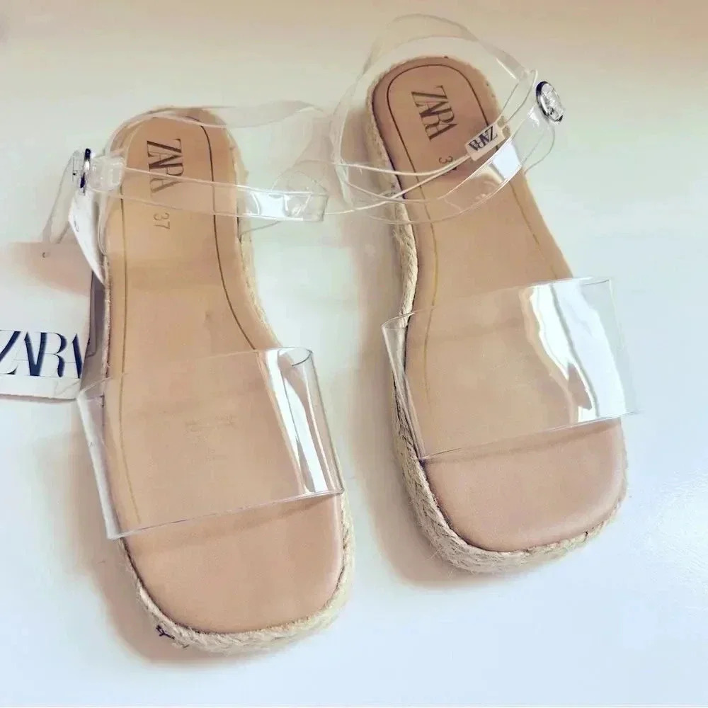 NWT Zara Vinyl Espadrille Sandals - Picture 2 of 9